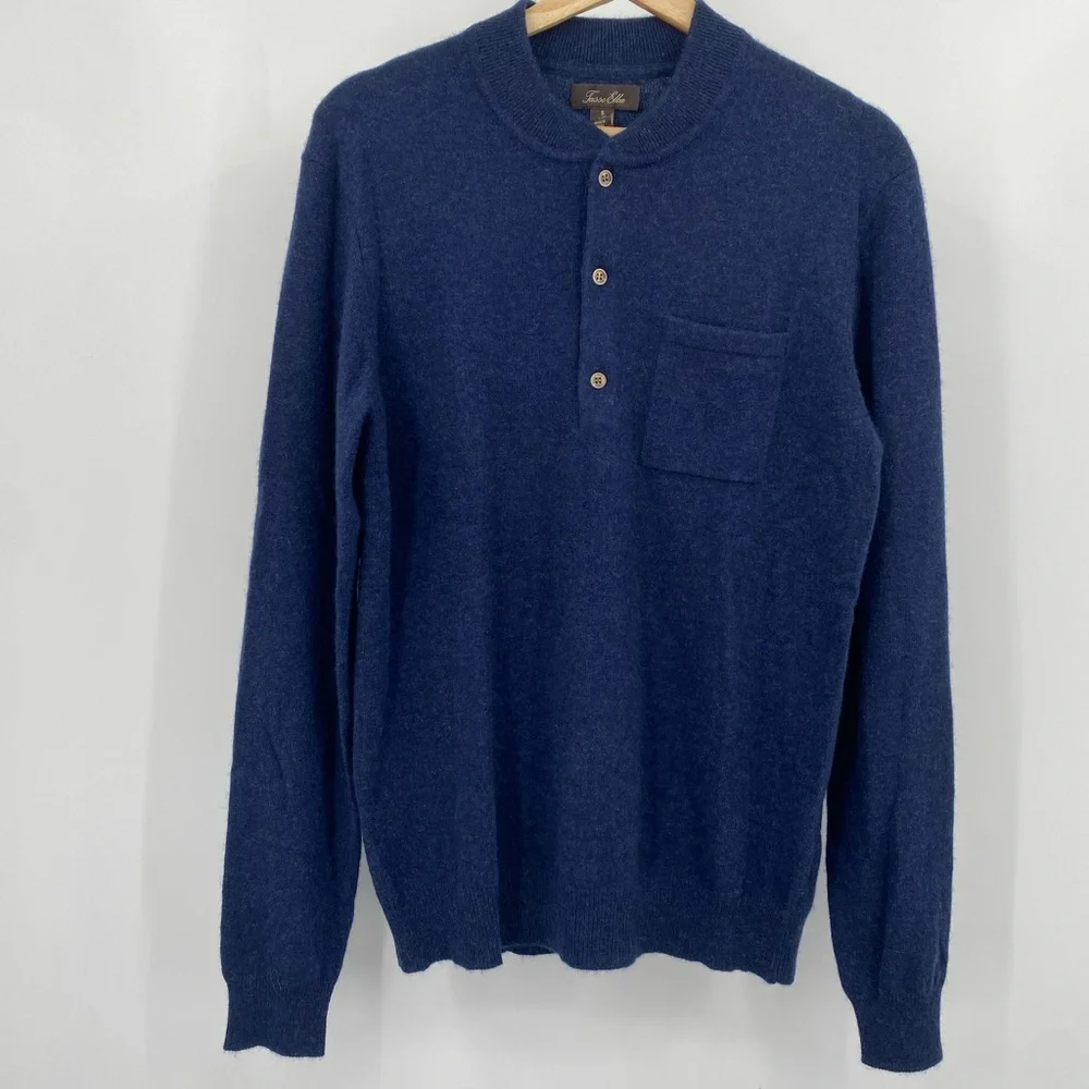 NWT Tasso Elba Men's 100% Cashmere Henley Sweater Navy Size S